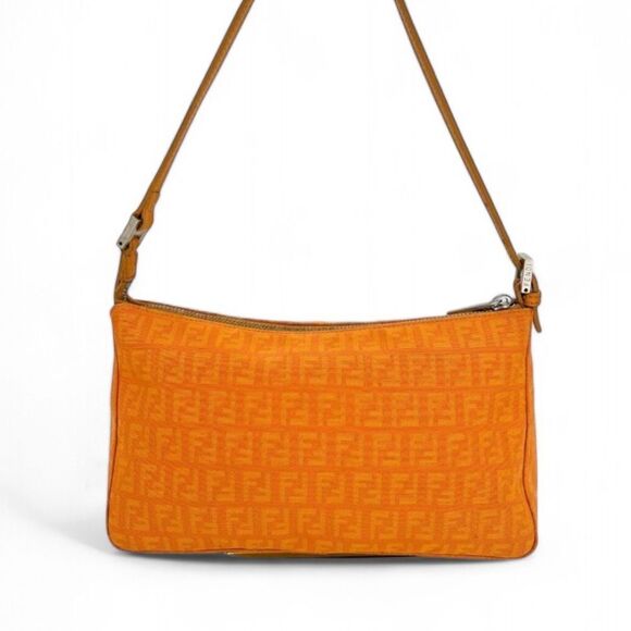 Vintage FENDI Orange Monogram FF Zucca Logo Canvas Pochette Shoulder Bag… - Picture 4 of 16